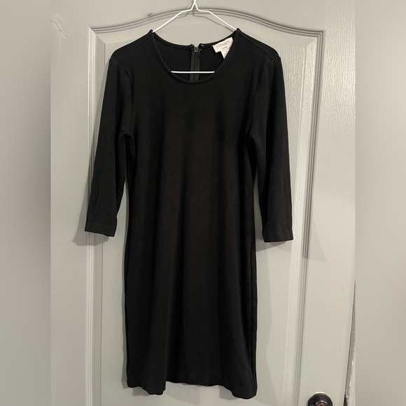 Carmen Marc Valvo Black Sheath Midi Dress Crew Neck Long Sleeve - Picture 1 of 3